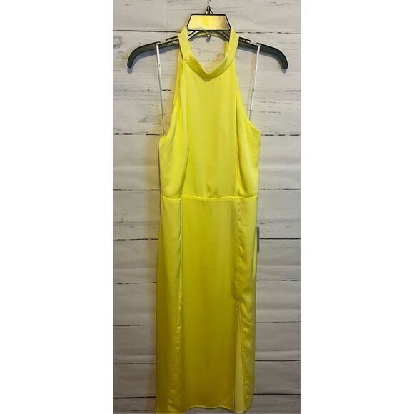 Lulus Perfectly Polished Yellow Halter Midi Dress Size Large - Picture 4 of 8